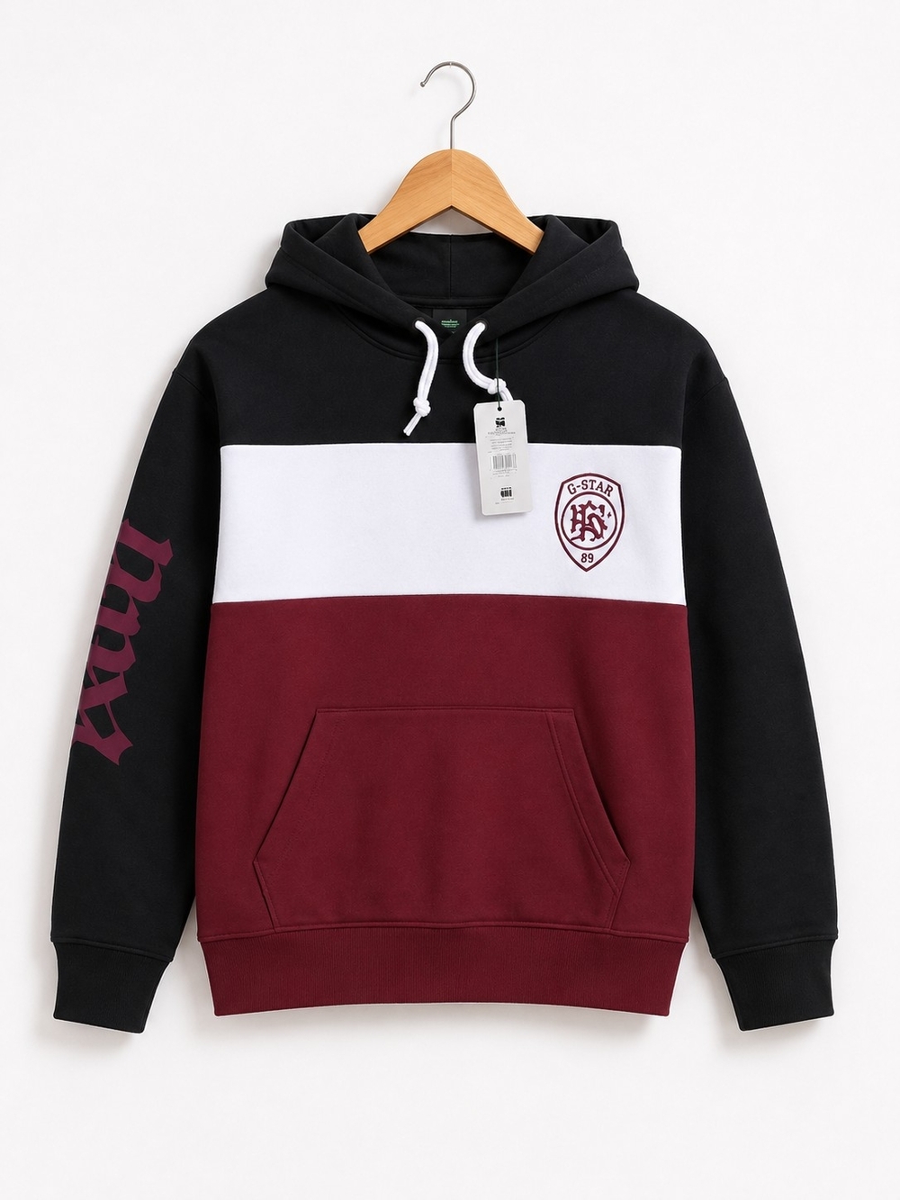 G-Star Black White Burgundy Colorblock Pullover Hoodie